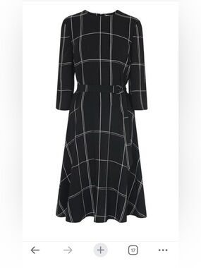 LK Bennett Dinah Black Windowpane Belted Midi with Long Sleeves